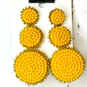 Earrings yellow round beaded 3 tier posts felt backs 12-12